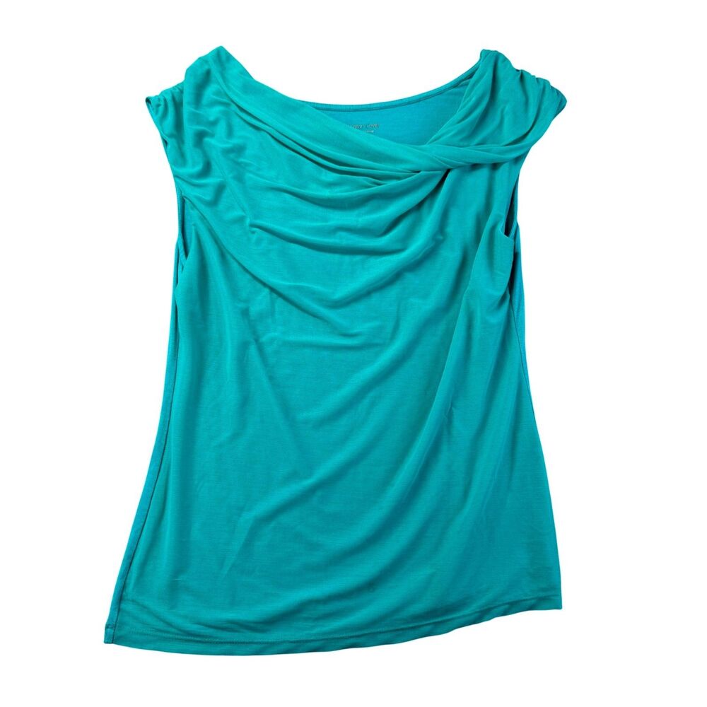 Coldwater Creek Top Women's Medium 10-12 Teal Drape Front Tank Sleeveless Blouse